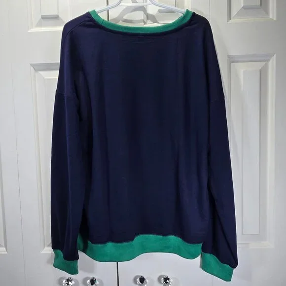 NWT Women’s Blue & Green Crewneck Loose Fit Sweater – Size Medium - Picture 2 of 5